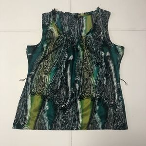 East 5th Ruffled neck sleeveless blue green Womens